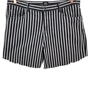 Bdg Black White Railroad Stripe Cut Off Jean Shorts 36